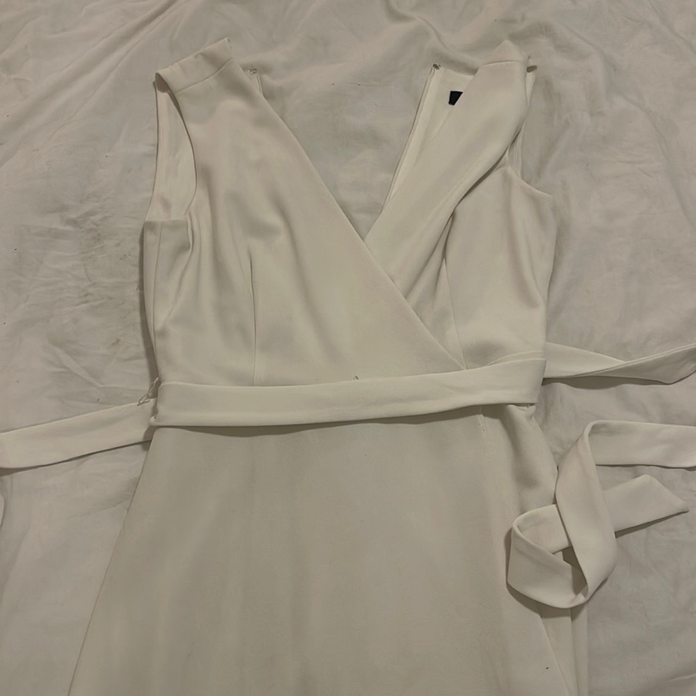 DKNY white dress with fabric tie-belt
